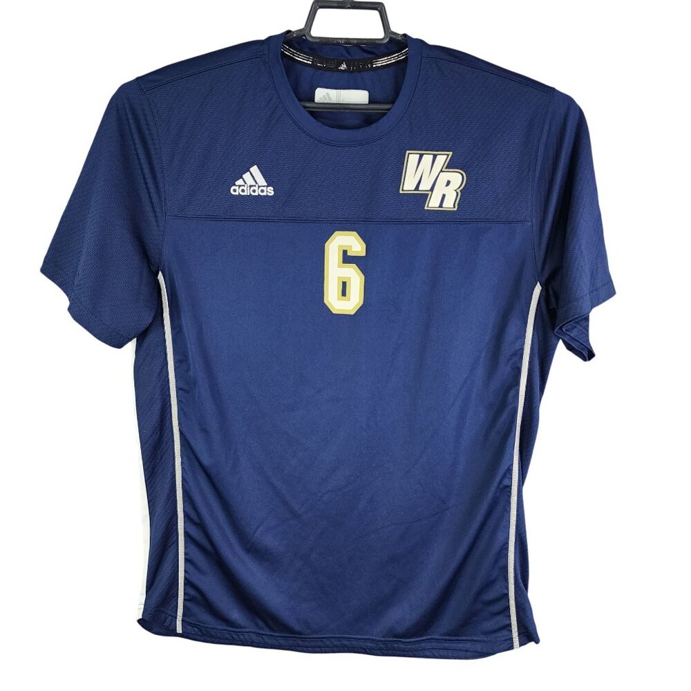 Mens Blue Adidas WR Number 6 Soccer Jersey Short Sleeve Crew Neck Size L